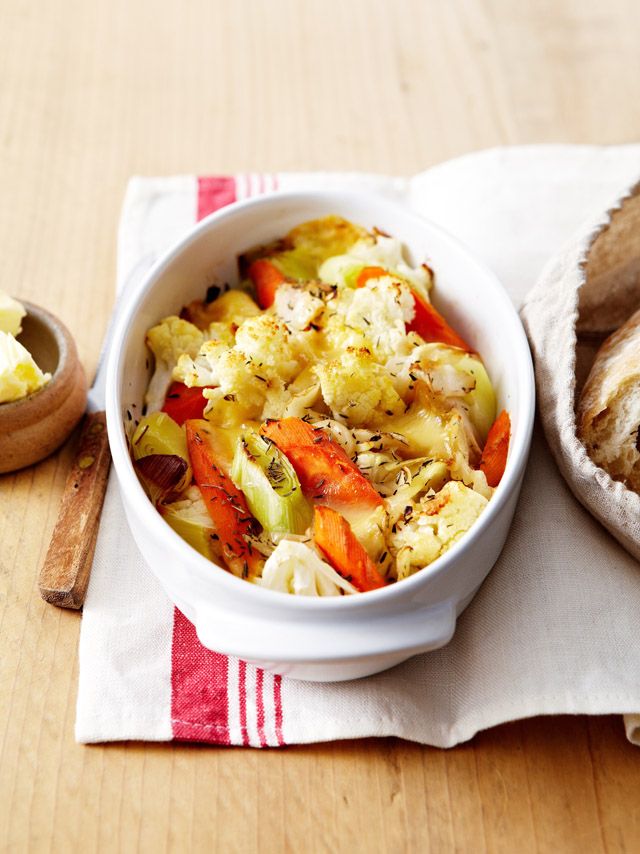 Gegratineerde wintergroenten met Gruyère AOP