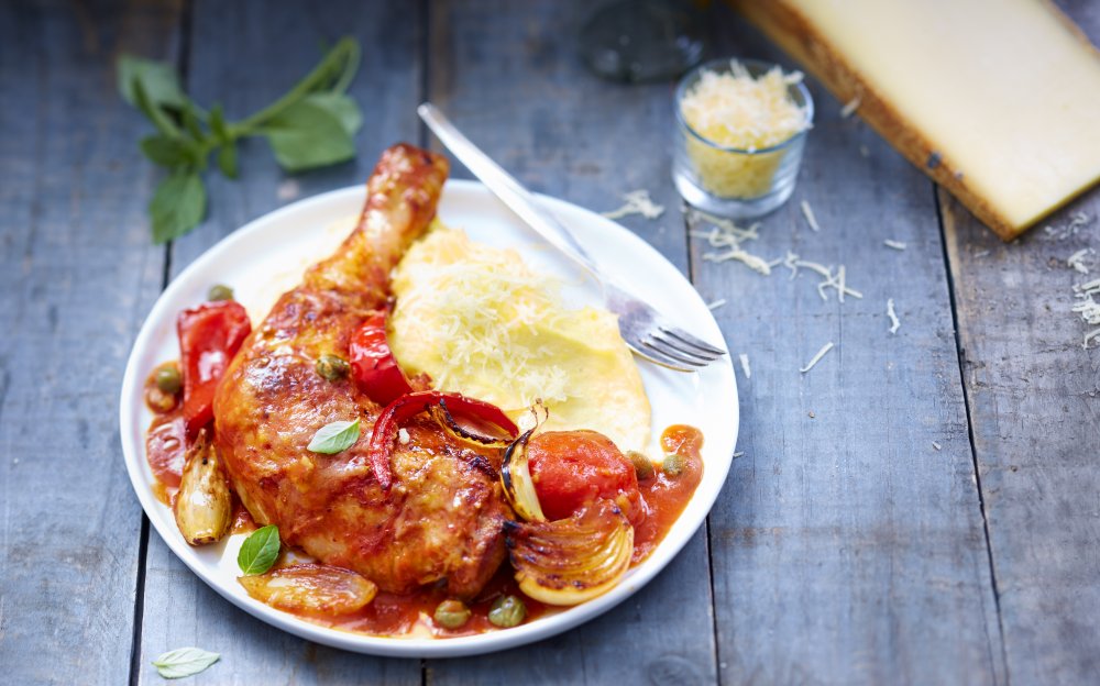 Kip cacciatore met polentapuree gegratineerd met Gruyère AOP Réserve